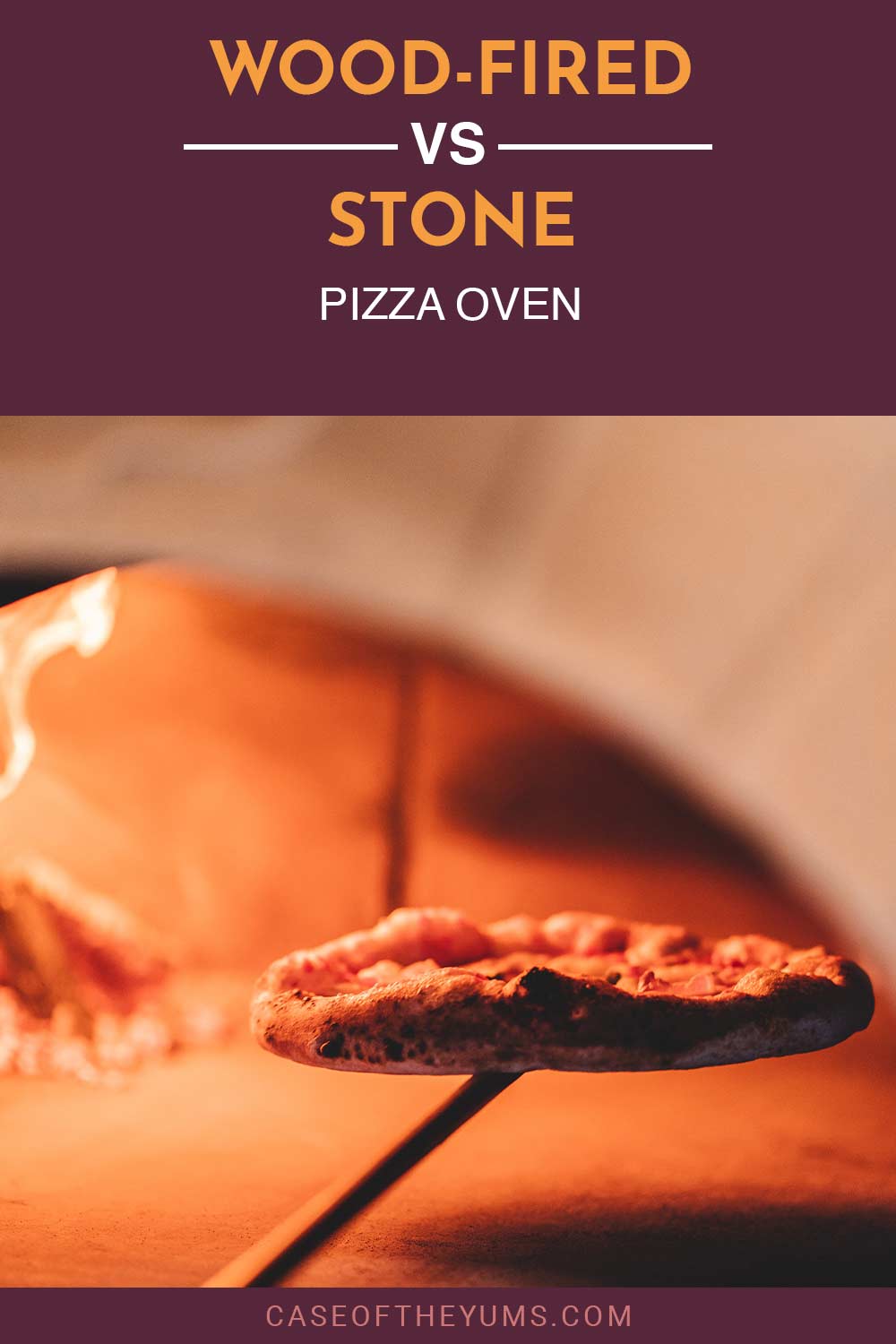 A pizza being taken out of an oven - Wood Fired vs. Stone Pizza Oven.