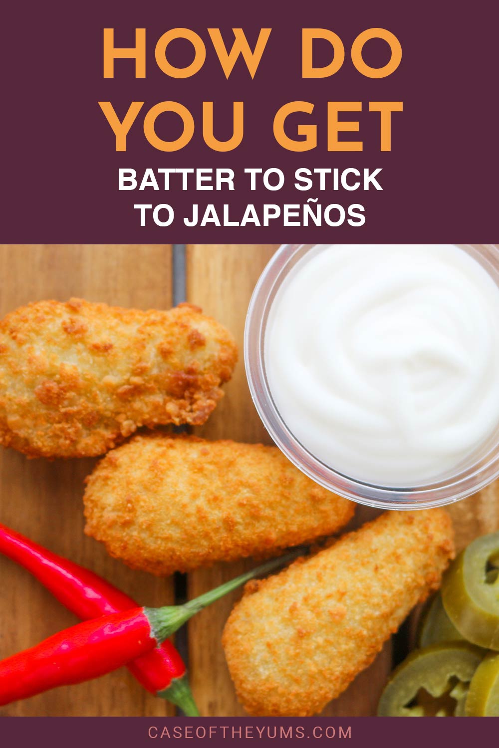 jalapeno poppers with a cup of garlic sauce and red chilli beside - How Do You Get Batter to Stick to Jalapeños?